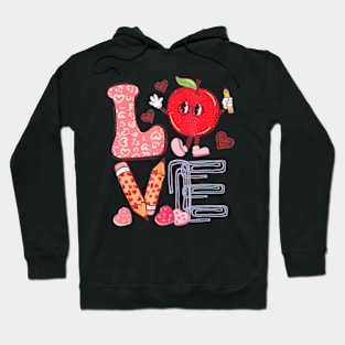 Valentine Day Love Groovy Teacher Teaching Apple Hoodie